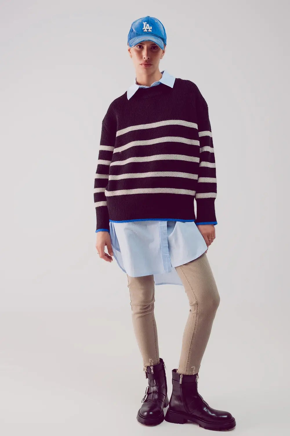 Relaxed jumper in stripe pattern in black - One Size / Black - Sweaters