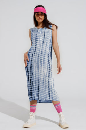 Q2 Relaxed maxi Tie dye Dress In Shades of Blue