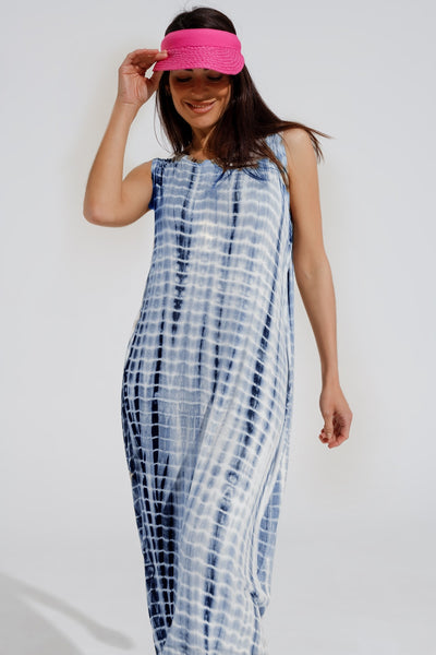 Relaxed maxi Tie dye Dress In Shades of Blue