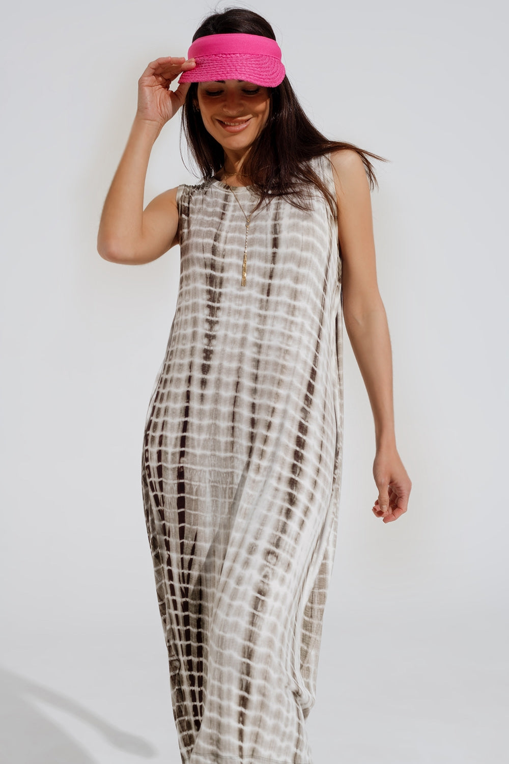 Relaxed maxi Tie dye Dress In Shades of khaki