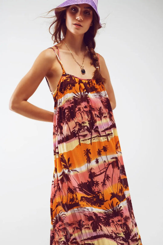 Relaxed Open Back Maxi Dress In Tropical Pink Print - Dresses