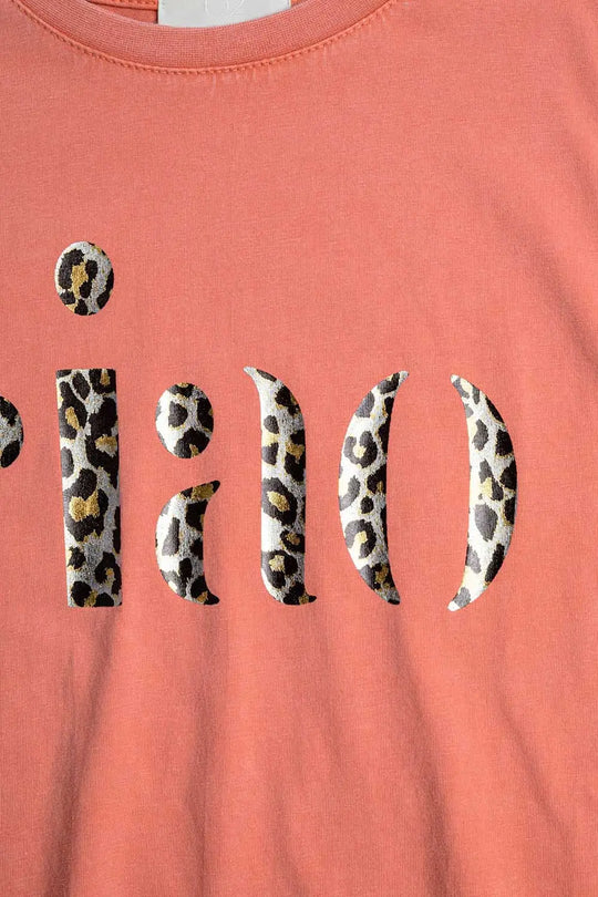 relaxed orange T-shirt With Ciao in Leopard Print - One Size / Orange - Tops