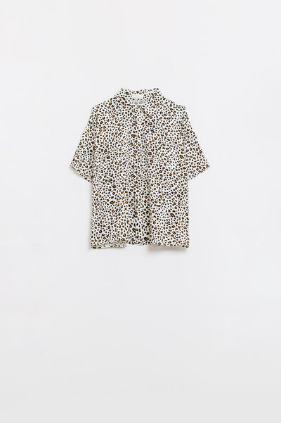 Relaxed Oversized Leopard Print Short Sleeves Shirt