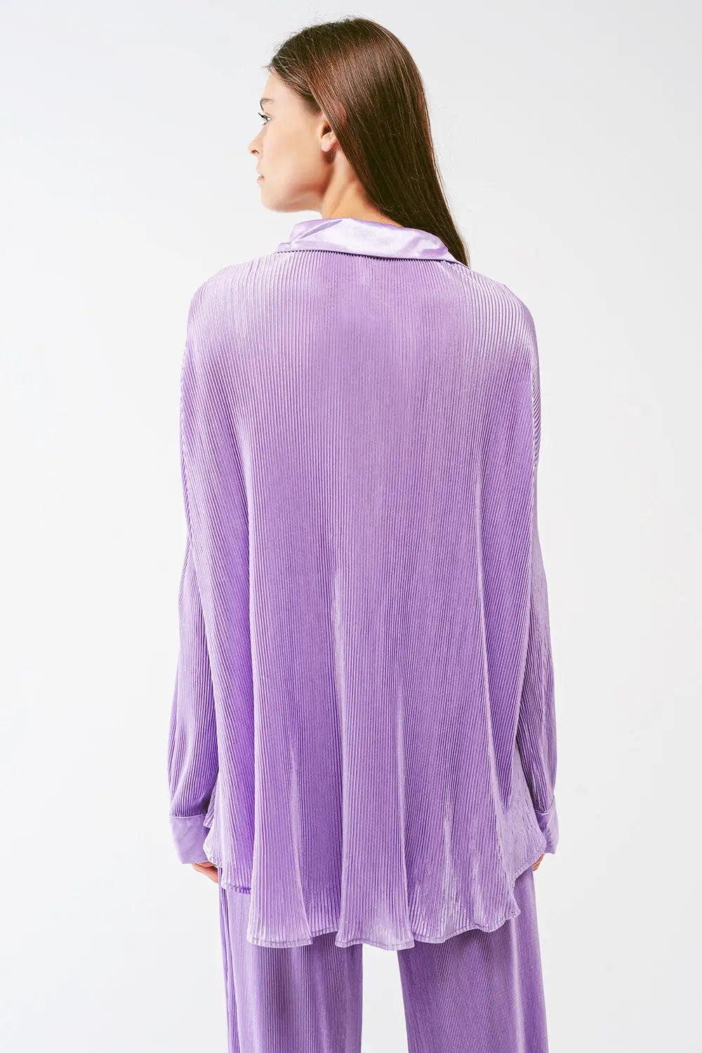 Relaxed Pleated Satin Shirt in lilac - Shirts