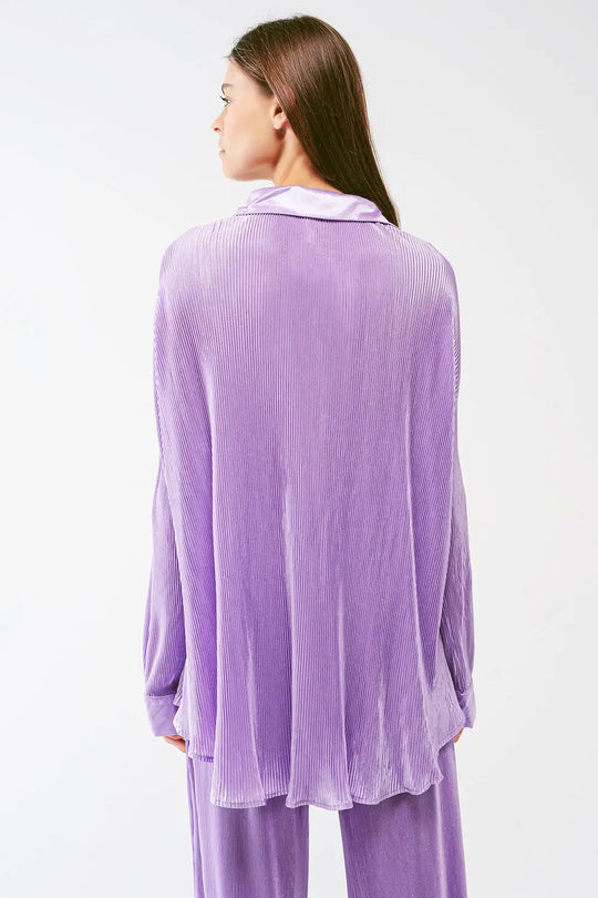 Relaxed Pleated Satin Shirt in lilac - Shirts
