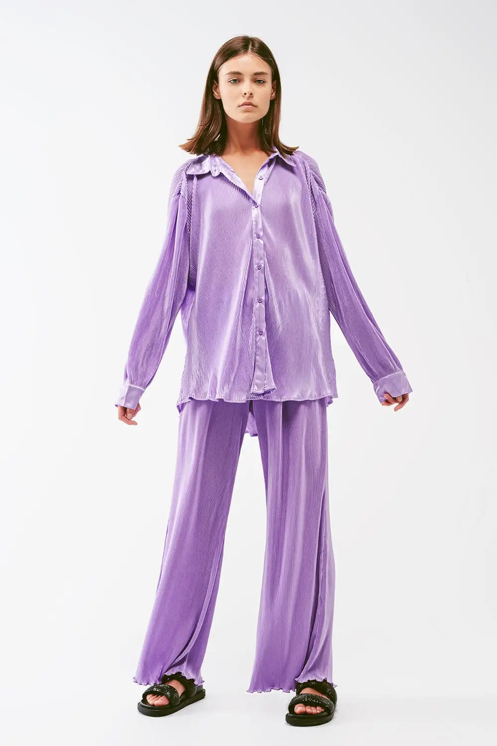 Relaxed Pleated Satin Shirt in lilac - Shirts