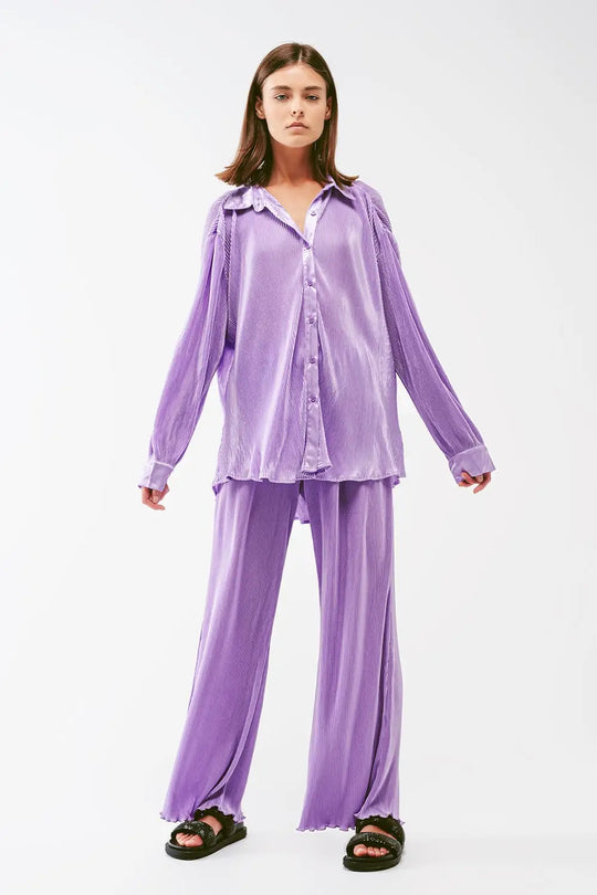 Relaxed Pleated Satin Shirt in lilac - Shirts