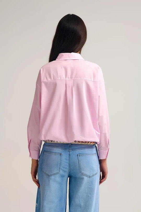 relaxed poplin Cotton Shirt in pink with Gold Buttons - Shirts