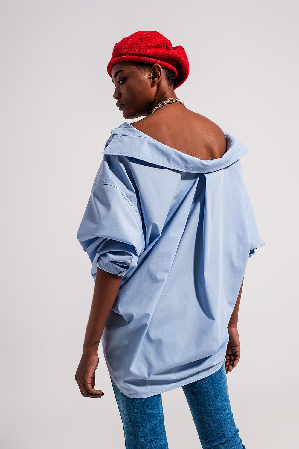 Relaxed poplin shirt in blue