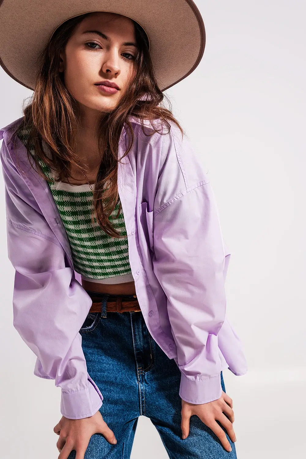 Q2 Relaxed poplin shirt in lilac