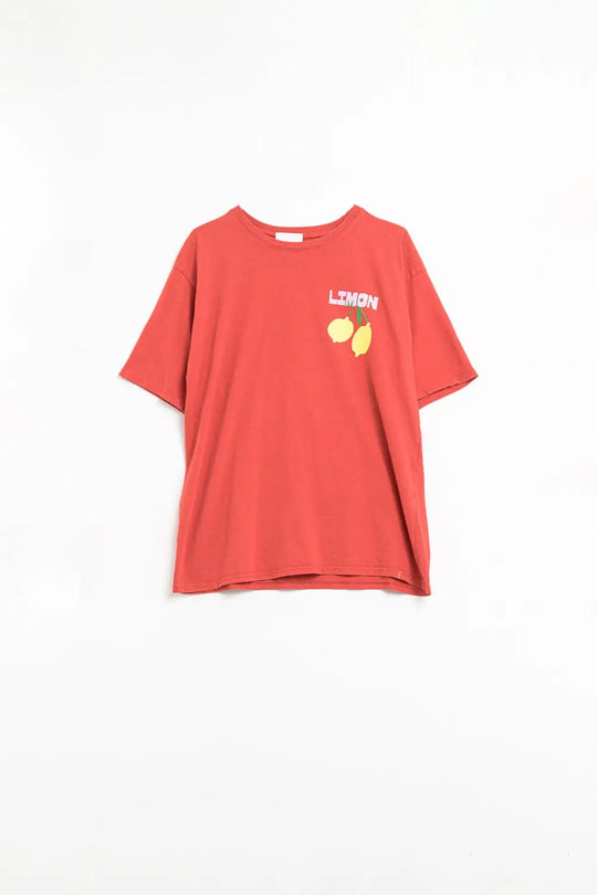 relaxed red t-shirt with lemon print made in Italy - One Size / Red - Tops