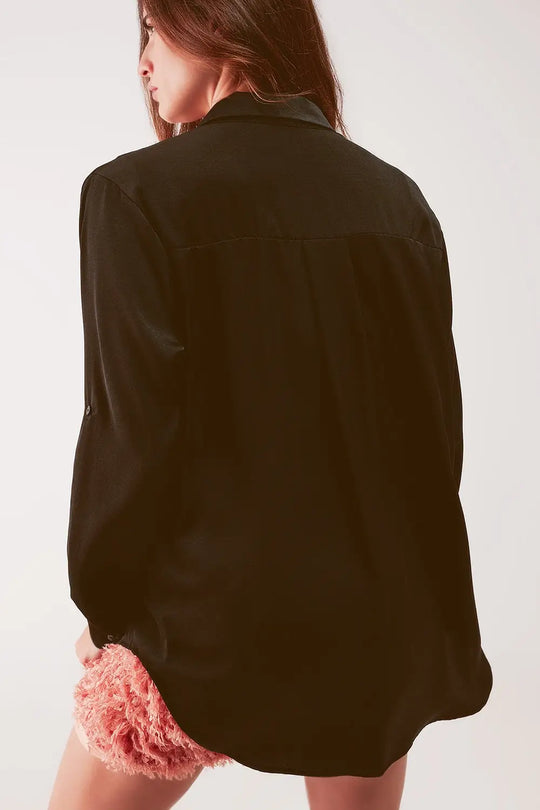 Relaxed satin long sleeve shirt in black - Shirts