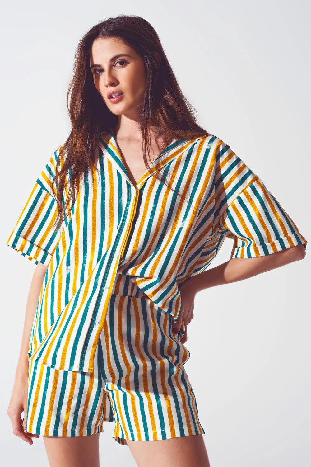 Relaxed shirt in green stripe - One Size / Green - Shirts
