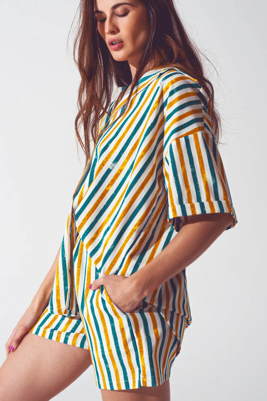 Relaxed shirt in green stripe - One Size / Green - Shirts
