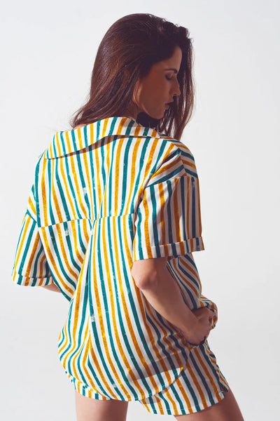 Relaxed shirt in green stripe - One Size / Green - Shirts