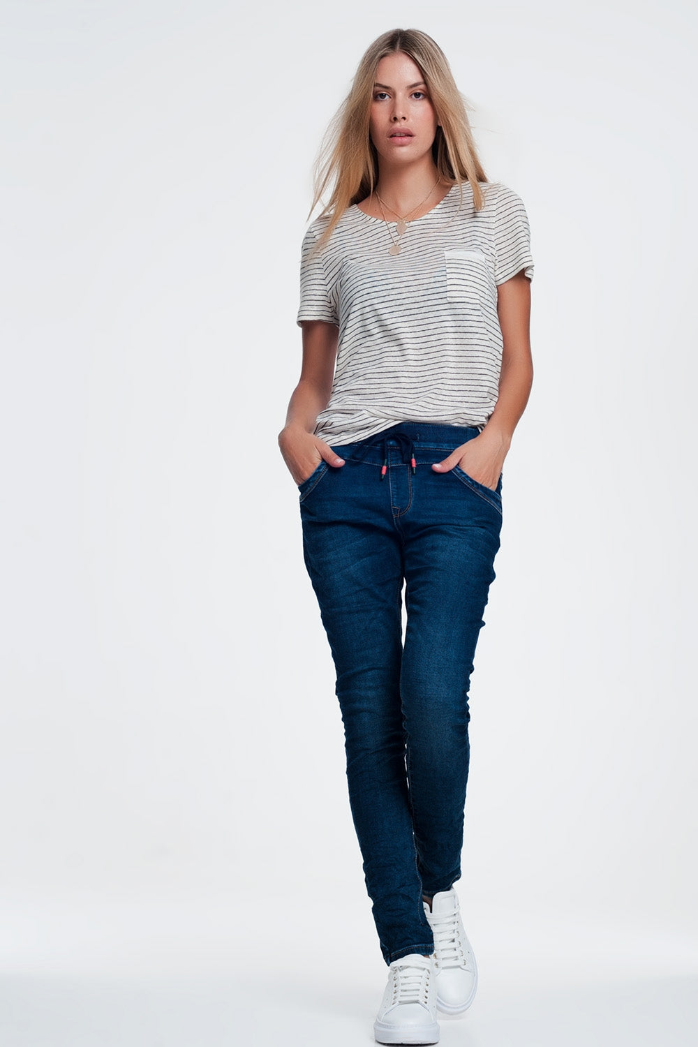 Relaxed sportspant jeans with draw cord