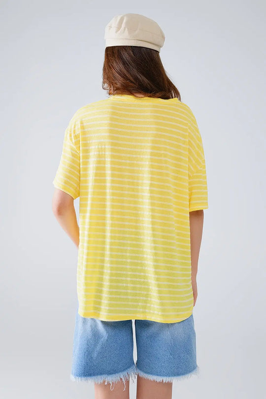 Relaxed Striped T-shirt With Crew Neckline In Yellow - Tops