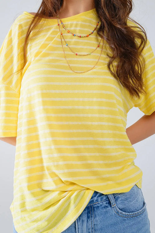 Relaxed Striped T-shirt With Crew Neckline In Yellow - Tops