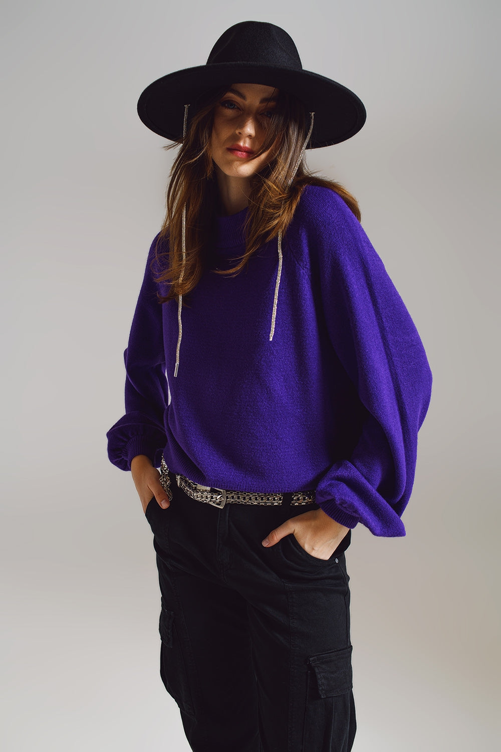 relaxed style purple jumper with balloon sleeves