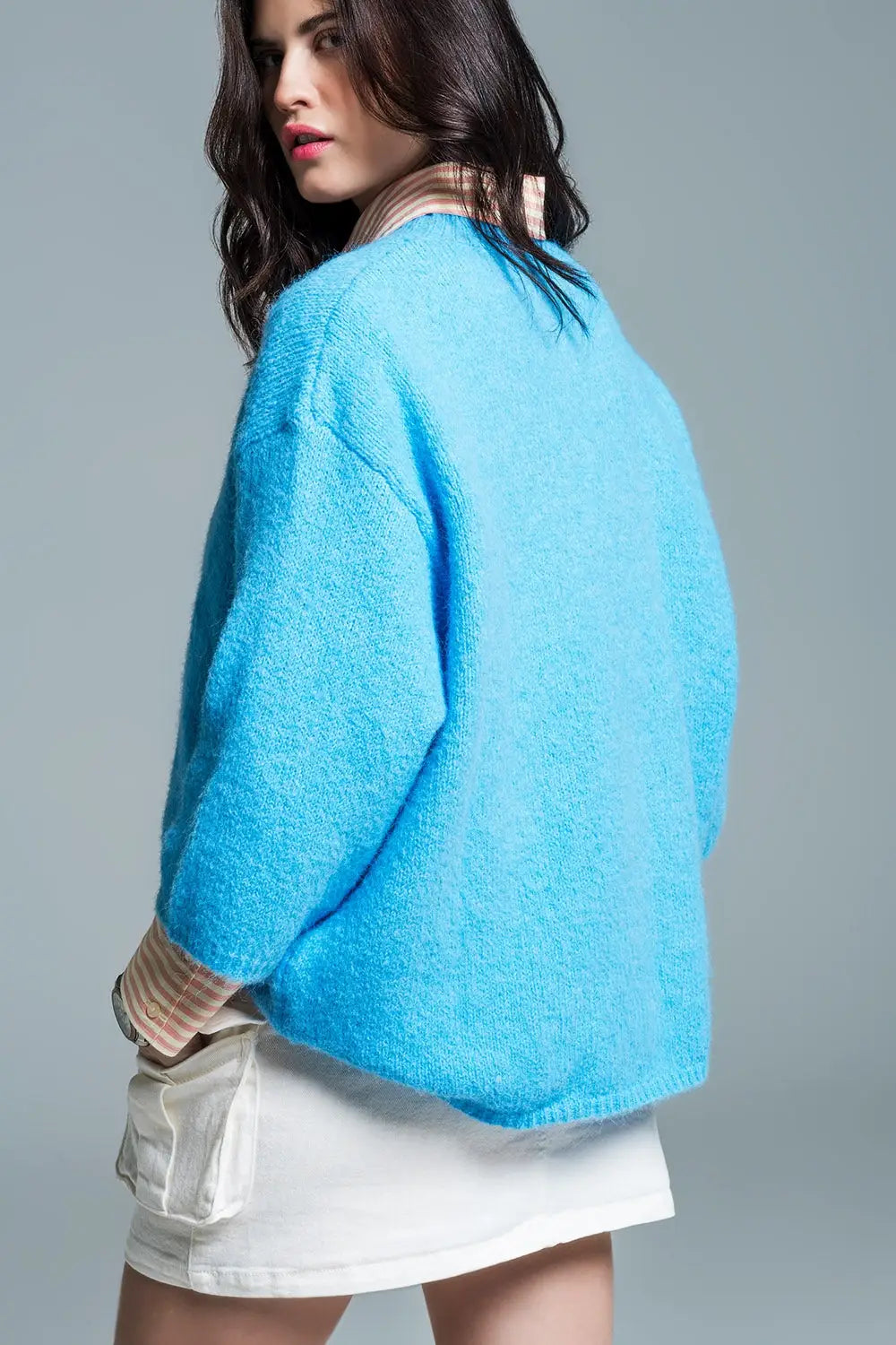 Relaxed sweater with french sleeve and crewneck in blue - Sweaters