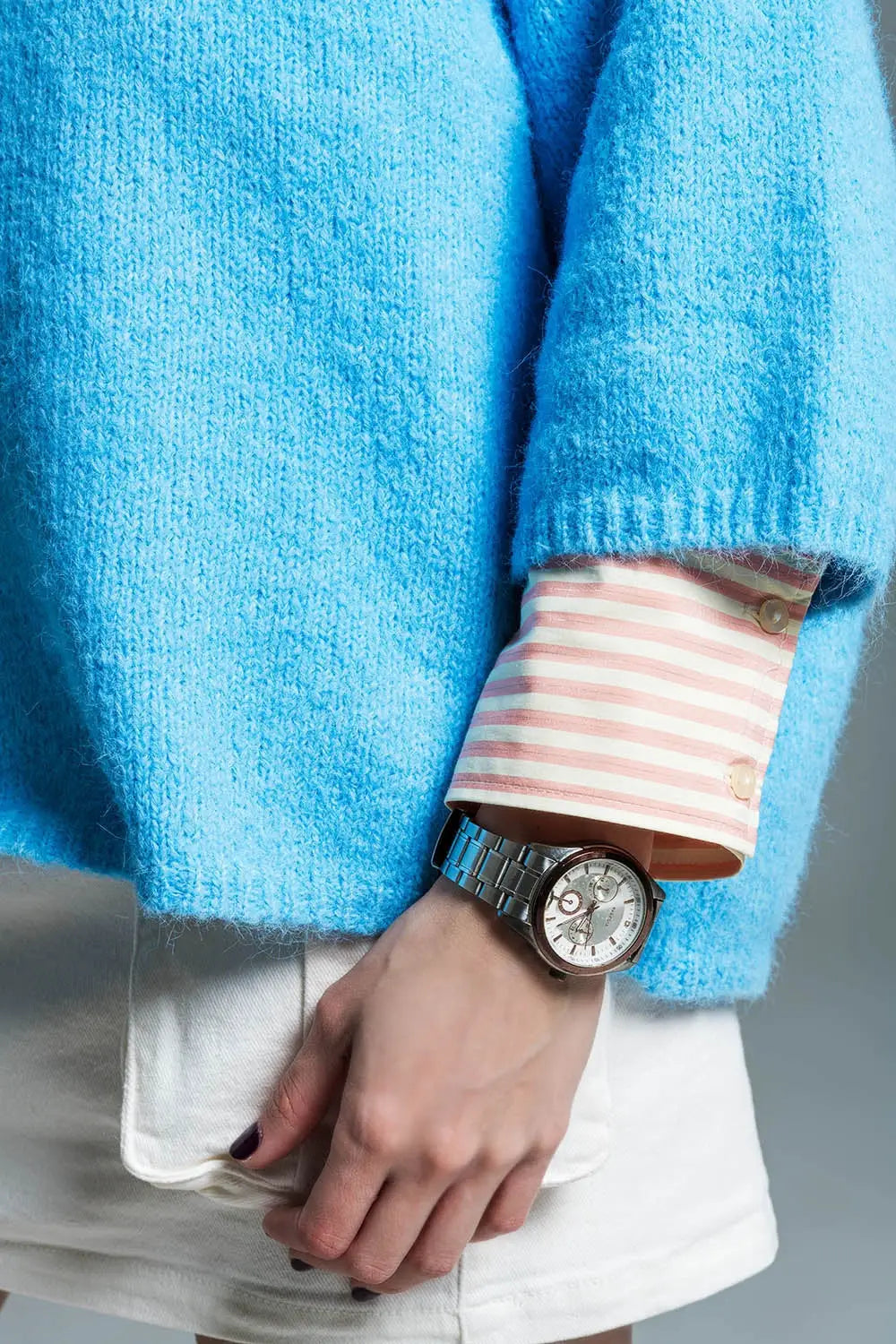 Relaxed sweater with french sleeve and crewneck in blue - Sweaters