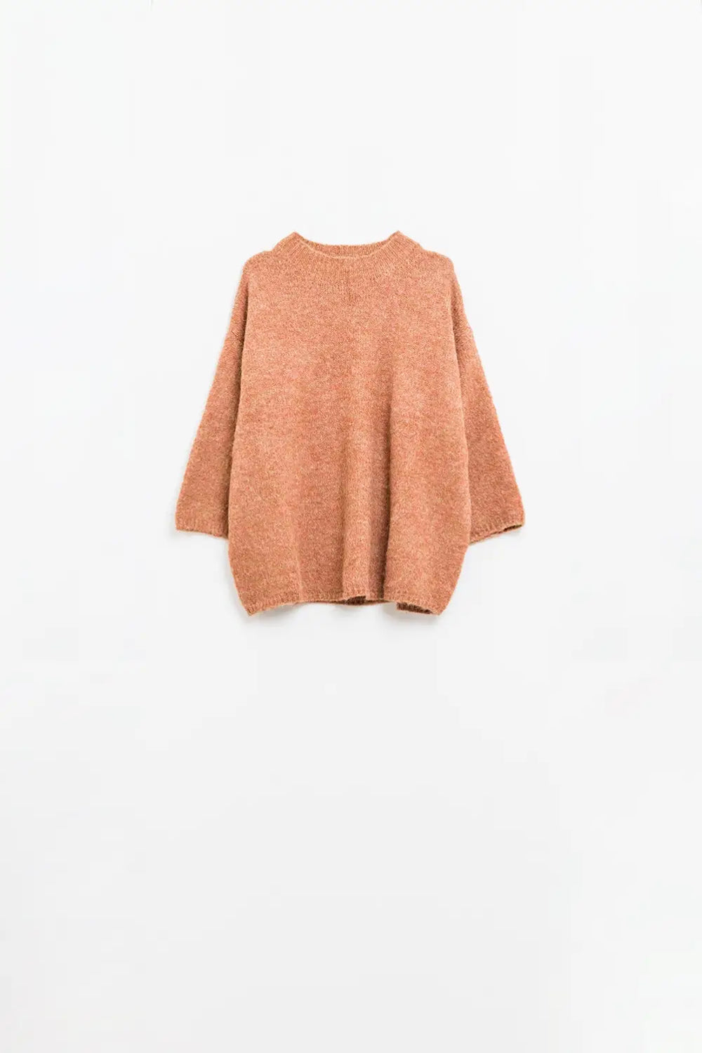 Relaxed sweater with french sleeve and crewneck in camel - Sweaters