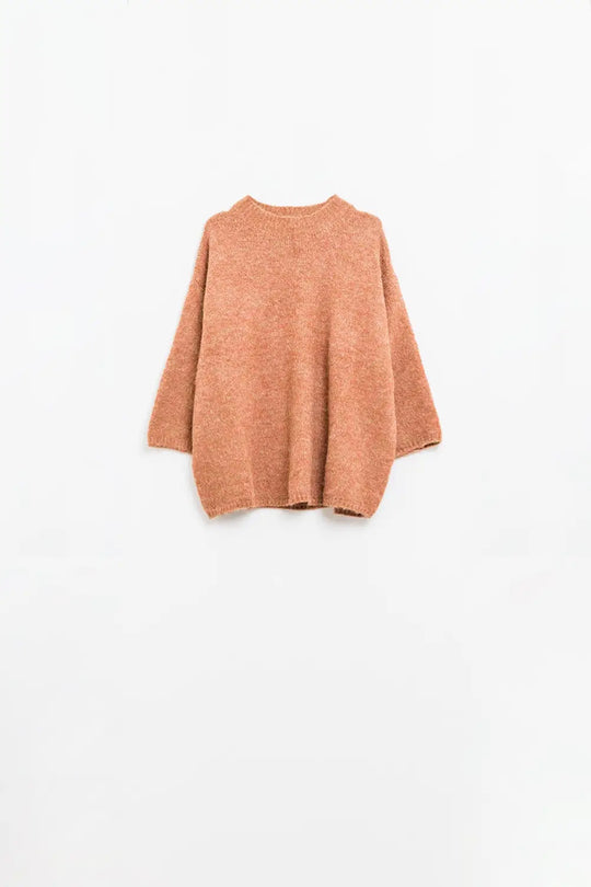 Relaxed sweater with french sleeve and crewneck in camel - Sweaters