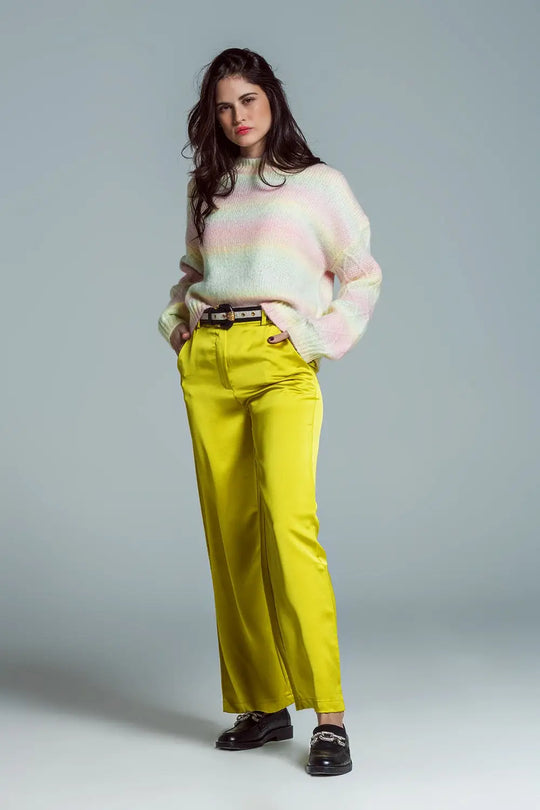 Relaxed Sweater With Ombre Print in Shades Of Pastel And Argyle Print At The Sleeves - One Size / Pink - Sweaters