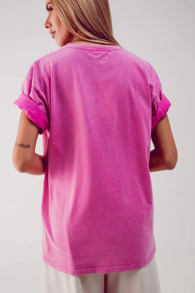 Relaxed t shirt with pink Vintage Queens graphic print - One Size / Pink - Tops