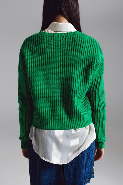 Relaxed waffle knit jumper in bright green