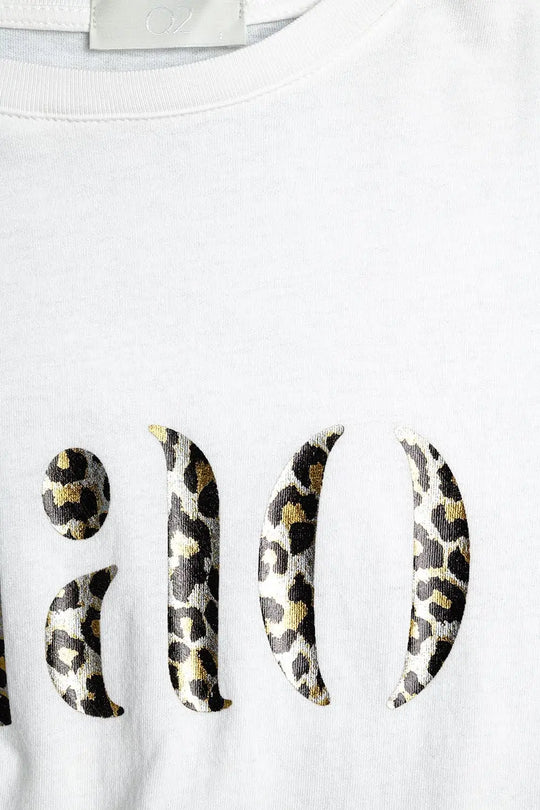 relaxed White T-shirt With Ciao in Leopard Print - One Size / White - Tops