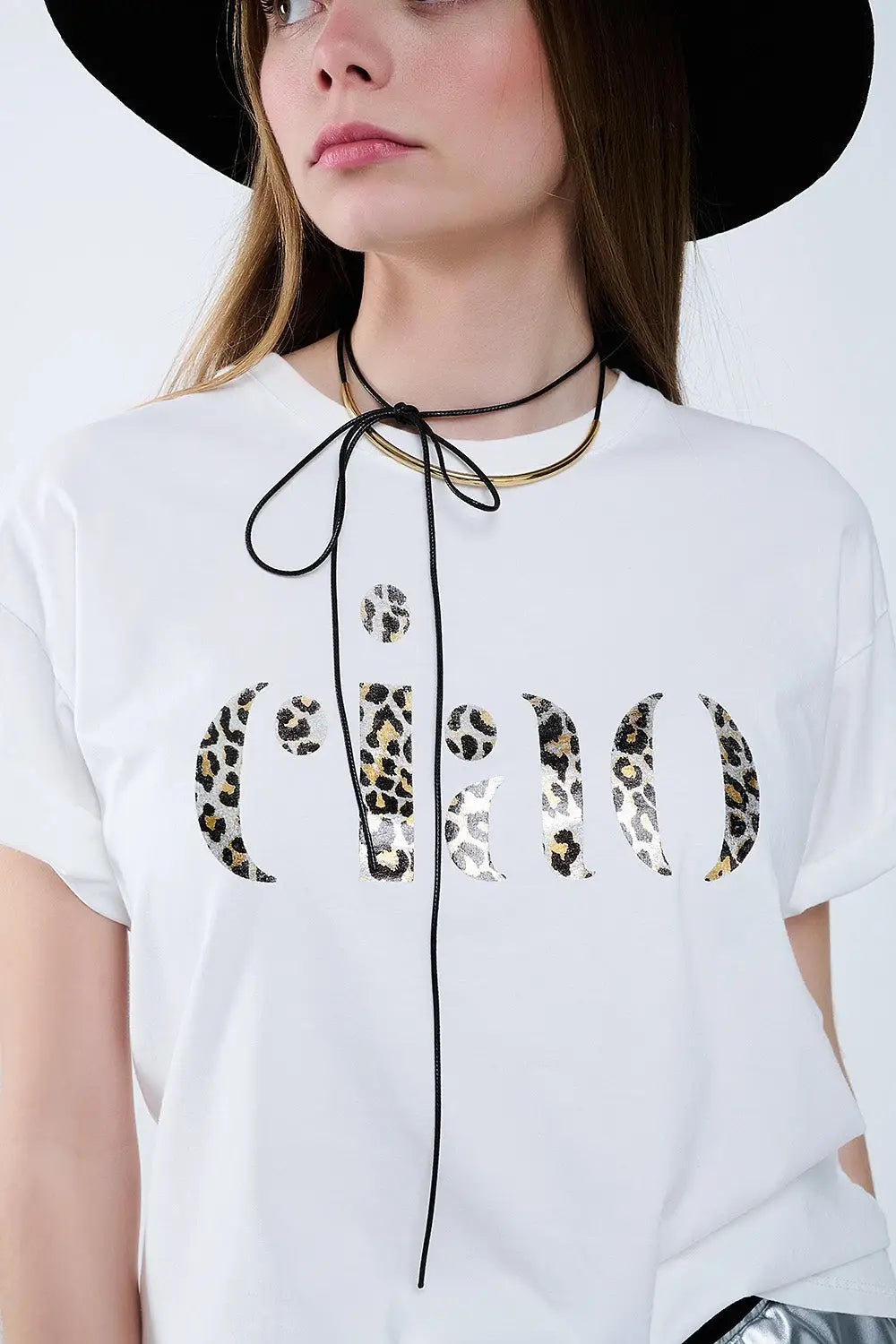 relaxed White T-shirt With Ciao in Leopard Print - One Size / White - Tops