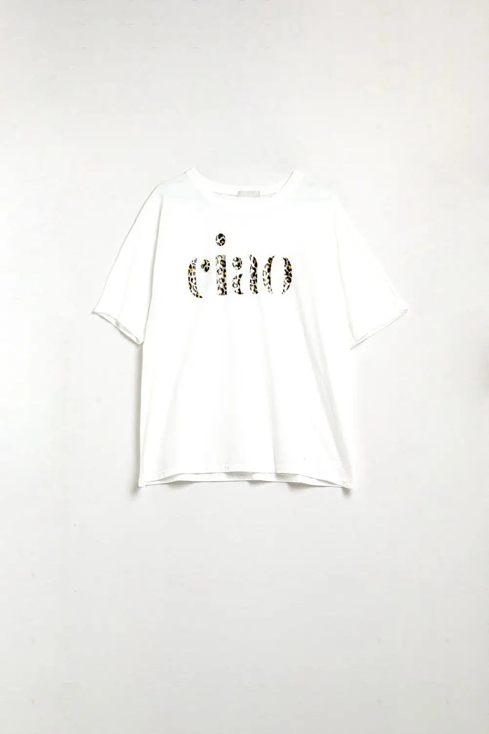 relaxed White T-shirt With Ciao in Leopard Print - One Size / White - Tops