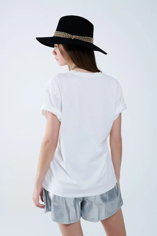 relaxed White T-shirt With Ciao in Leopard Print - One Size / White - Tops