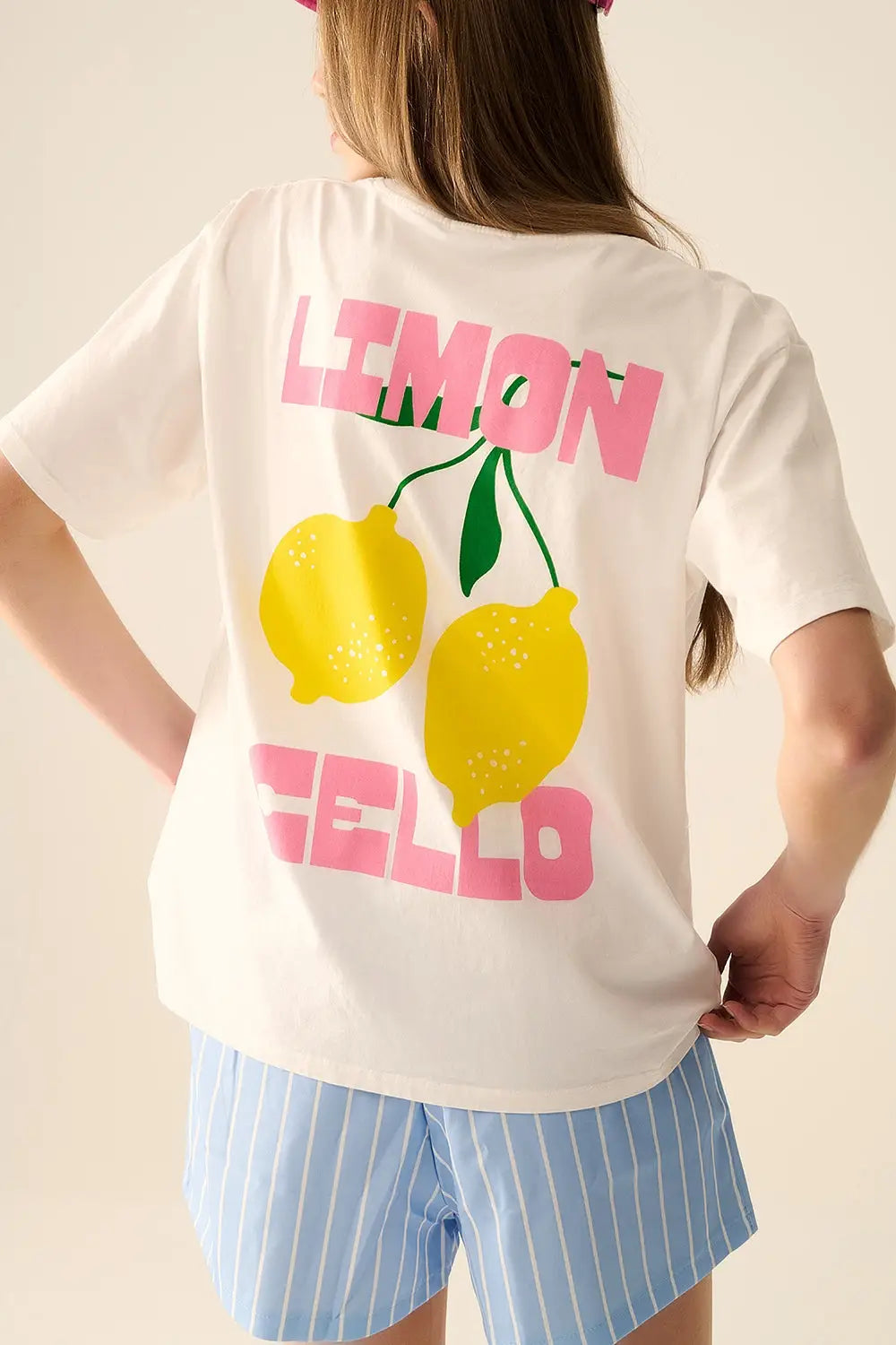 relaxed white t-shirt with lemon print - One Size / White - Tops