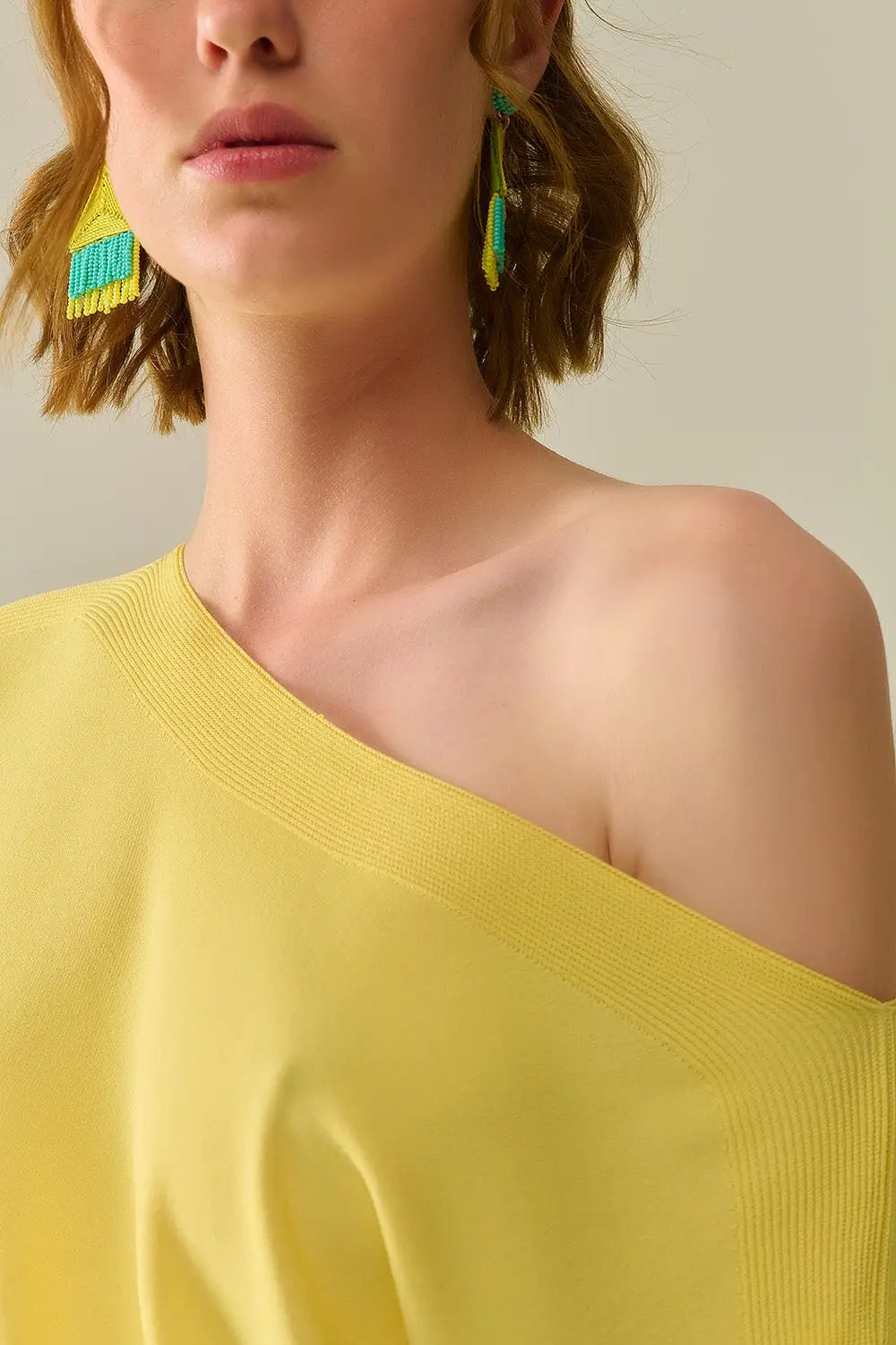 Relaxed yellow boatneck sweater with dropped sleeves - One Size / Yellow - Sweaters