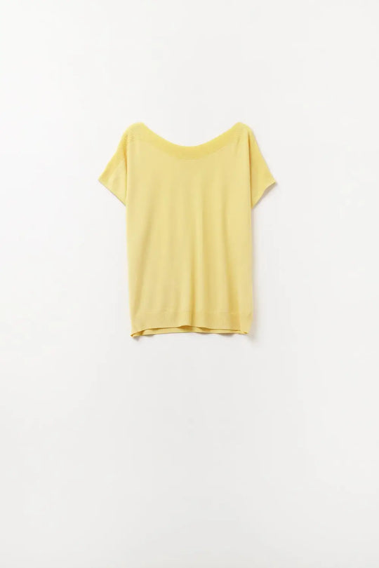 Relaxed yellow boatneck sweater with dropped sleeves - One Size / Yellow - Sweaters