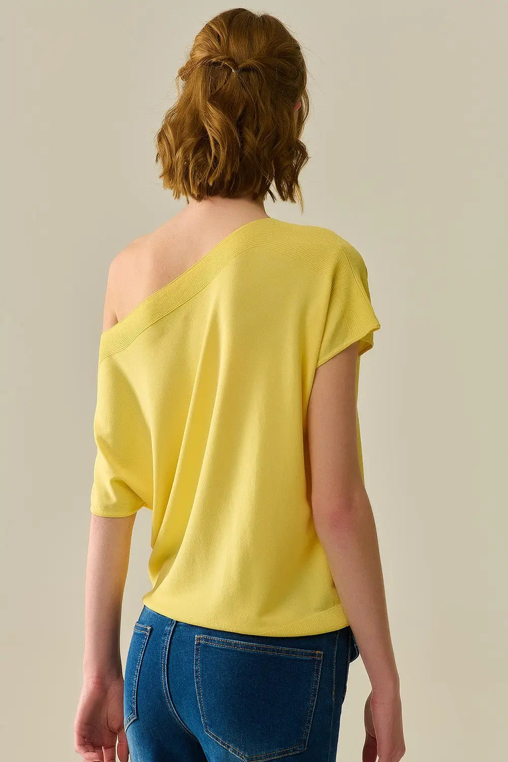 Relaxed yellow boatneck sweater with dropped sleeves - One Size / Yellow - Sweaters