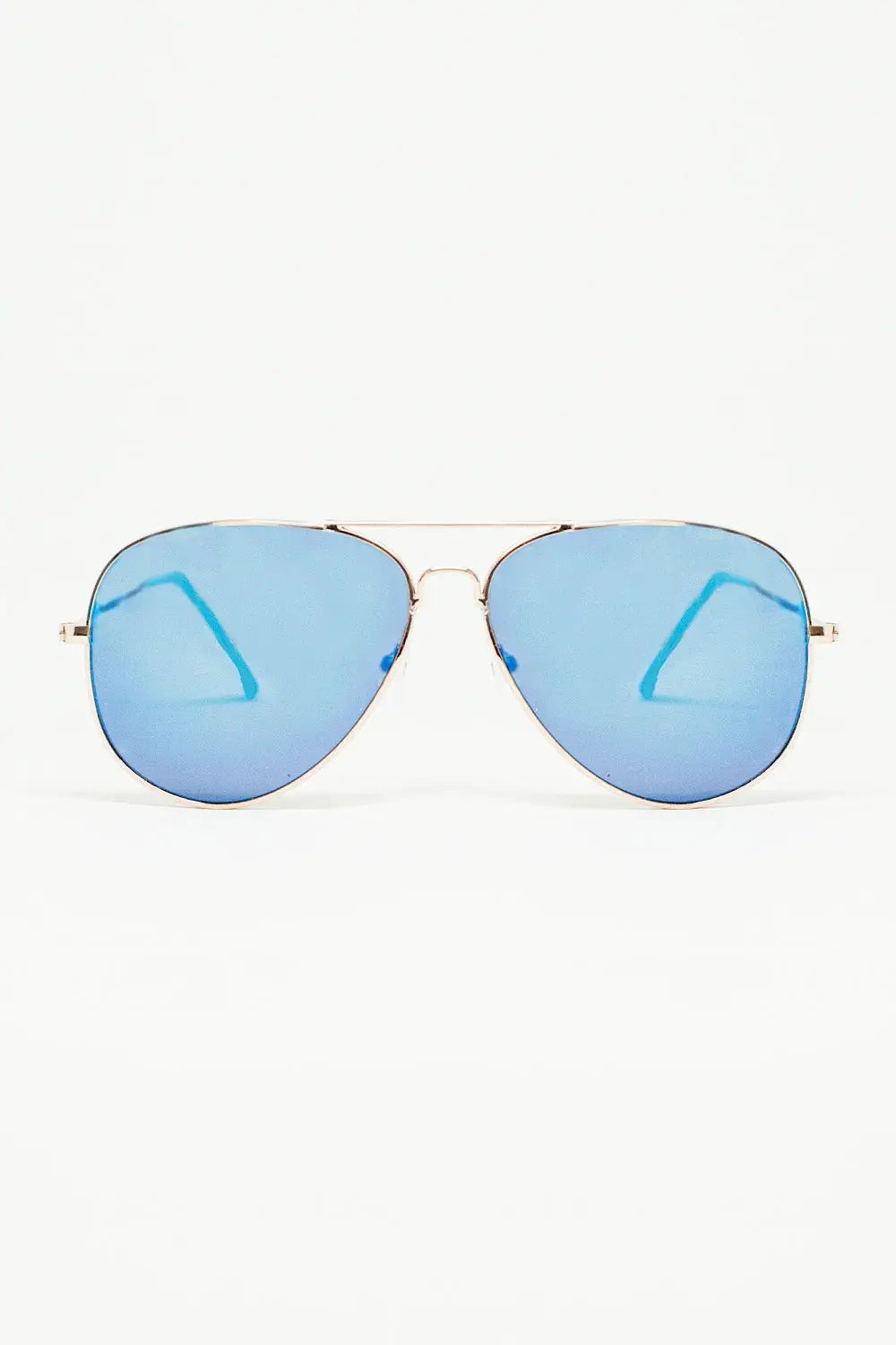 Q2 Retro Aviator Sunglasses  With Blue Smoke Lense and Golden Frame