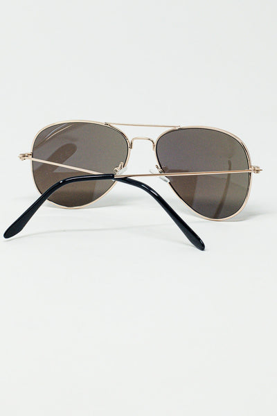 Retro Aviator Sunglasses  With Blue Smoke Lense and Golden Frame