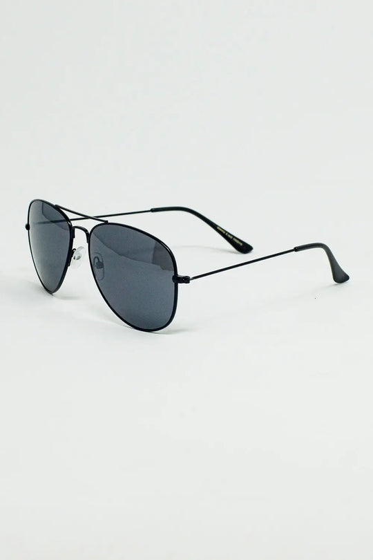 Retro Aviator SunglassesWith Smoke Lense in Black - One Size / Black
