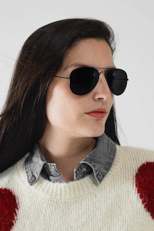 Retro Aviator SunglassesWith Smoke Lense in Black - One Size / Black