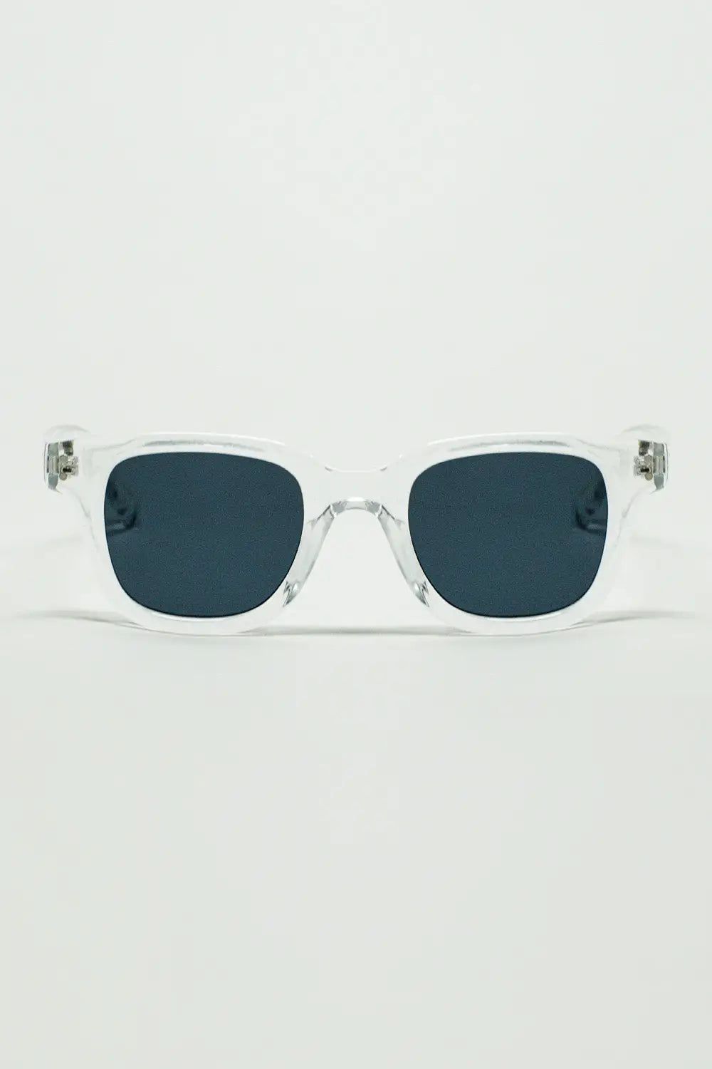 Q2 Retro Round Sunglasses With Smoke Black Lense and Transparent Frame