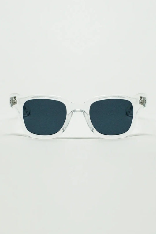 Q2 Retro Round Sunglasses With Smoke Black Lense and Transparent Frame