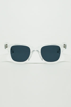 Q2 Retro Round Sunglasses With Smoke Black Lense and Transparent Frame