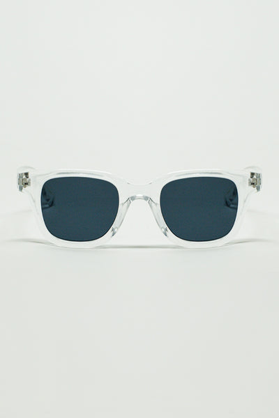 Q2 Retro Round Sunglasses With Smoke Black Lense and Transparent Frame