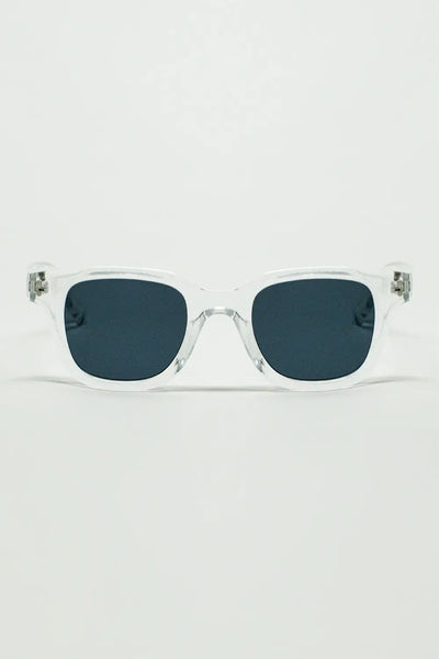 Q2 Retro Round Sunglasses With Smoke Black Lense and Transparent Frame