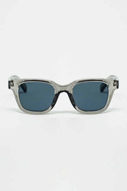 Q2 Retro Round Sunglasses With Smoke Black Lense and Transparent Gray Frame