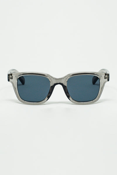 Q2 Retro Round Sunglasses With Smoke Black Lense and Transparent Gray Frame