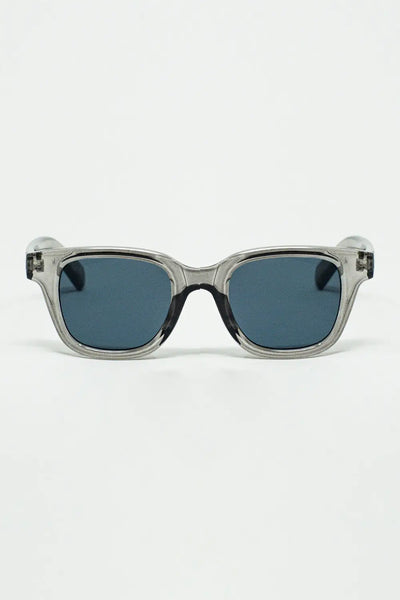 Q2 Retro Round Sunglasses With Smoke Black Lense and Transparent Gray Frame